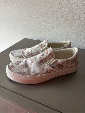 Vans White Floral Slip-On Shoes